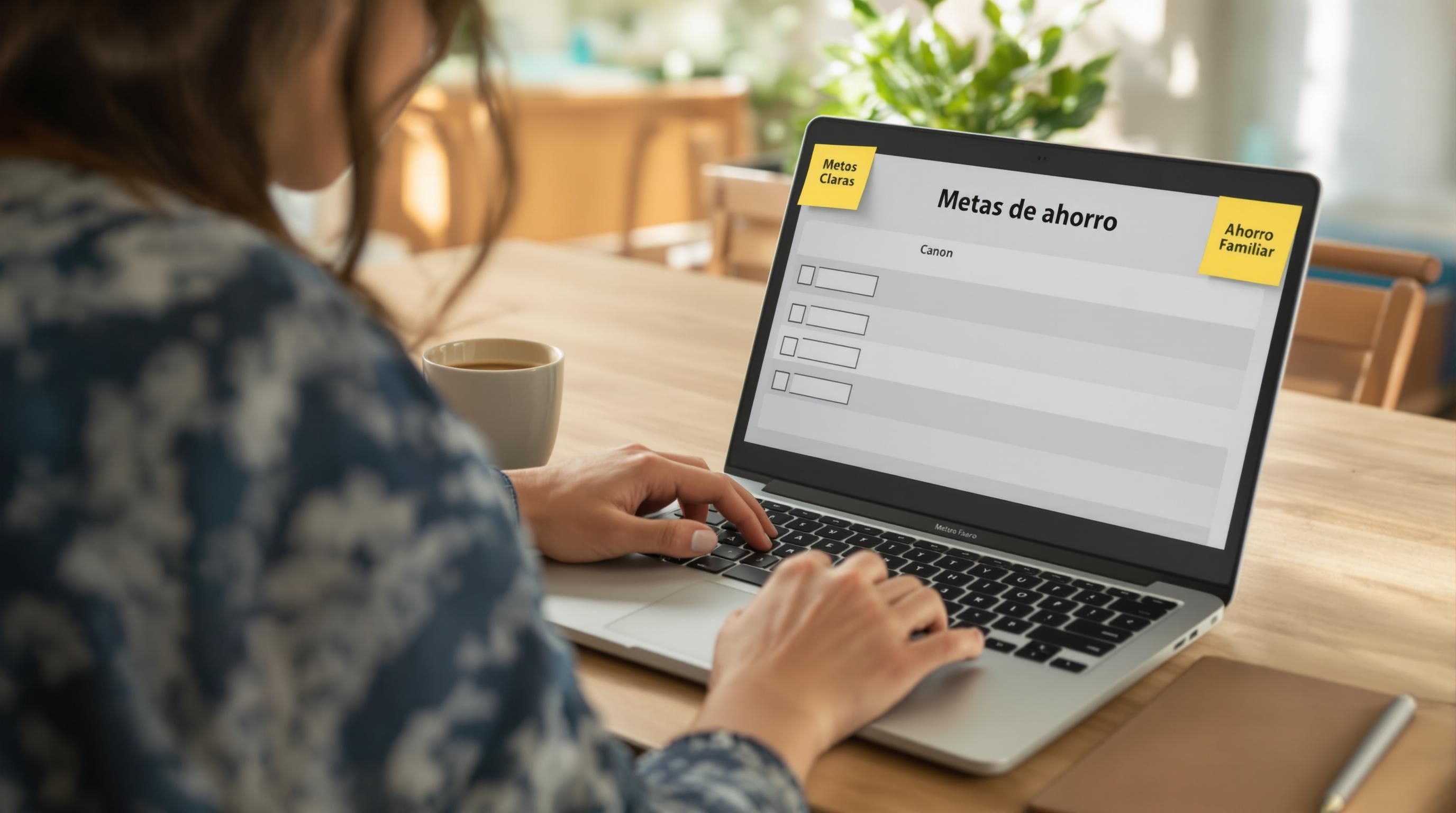 Latina woman setting clear savings goals at home table