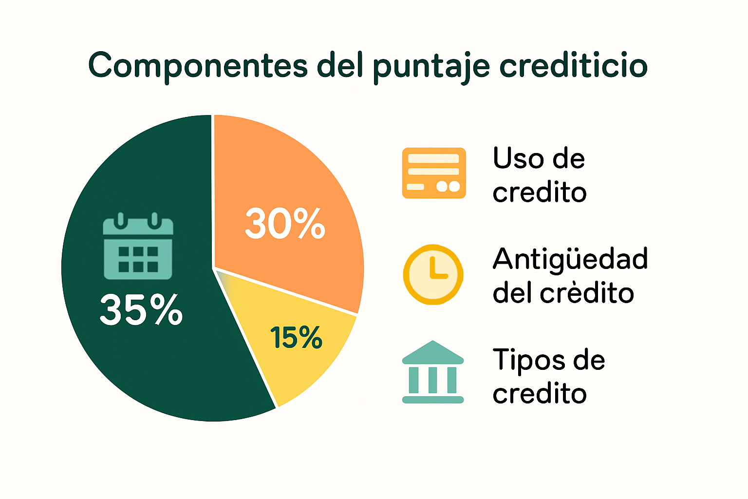 Infografía en español sobre componentes del score crediticio