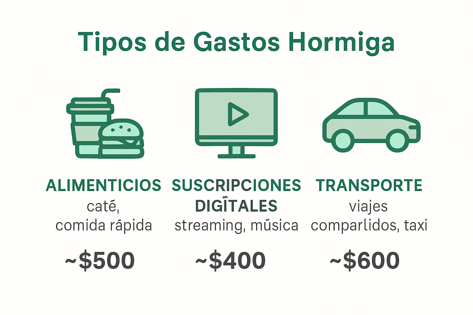 Infografía sobre categorías de gastos hormiga y su impacto anual