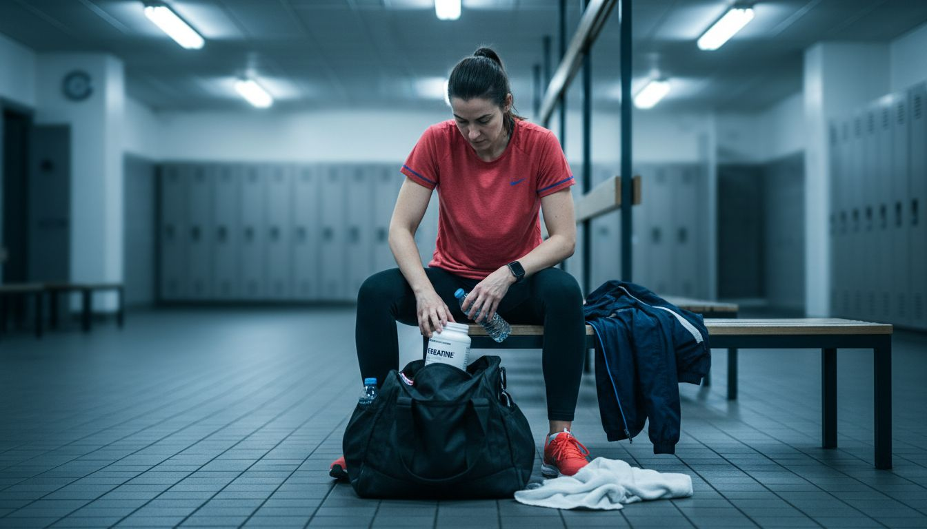 Athlete selecting supplements from gym bag
