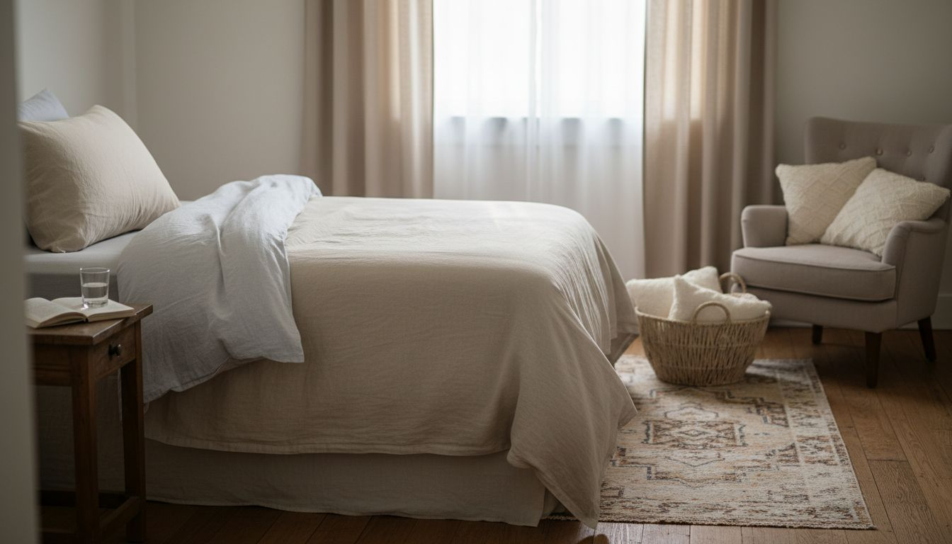 Bedroom with soft decor and textiles