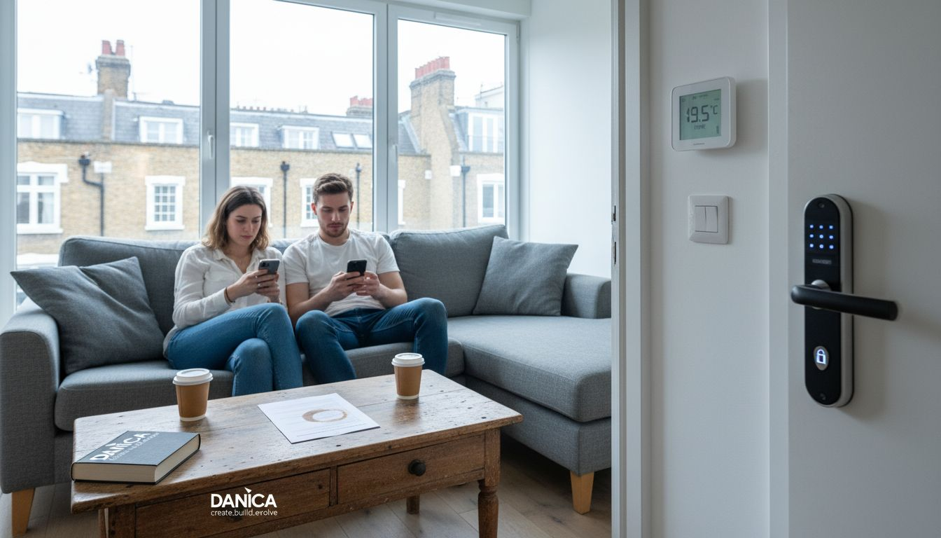 Tenants testing smart home devices in apartment