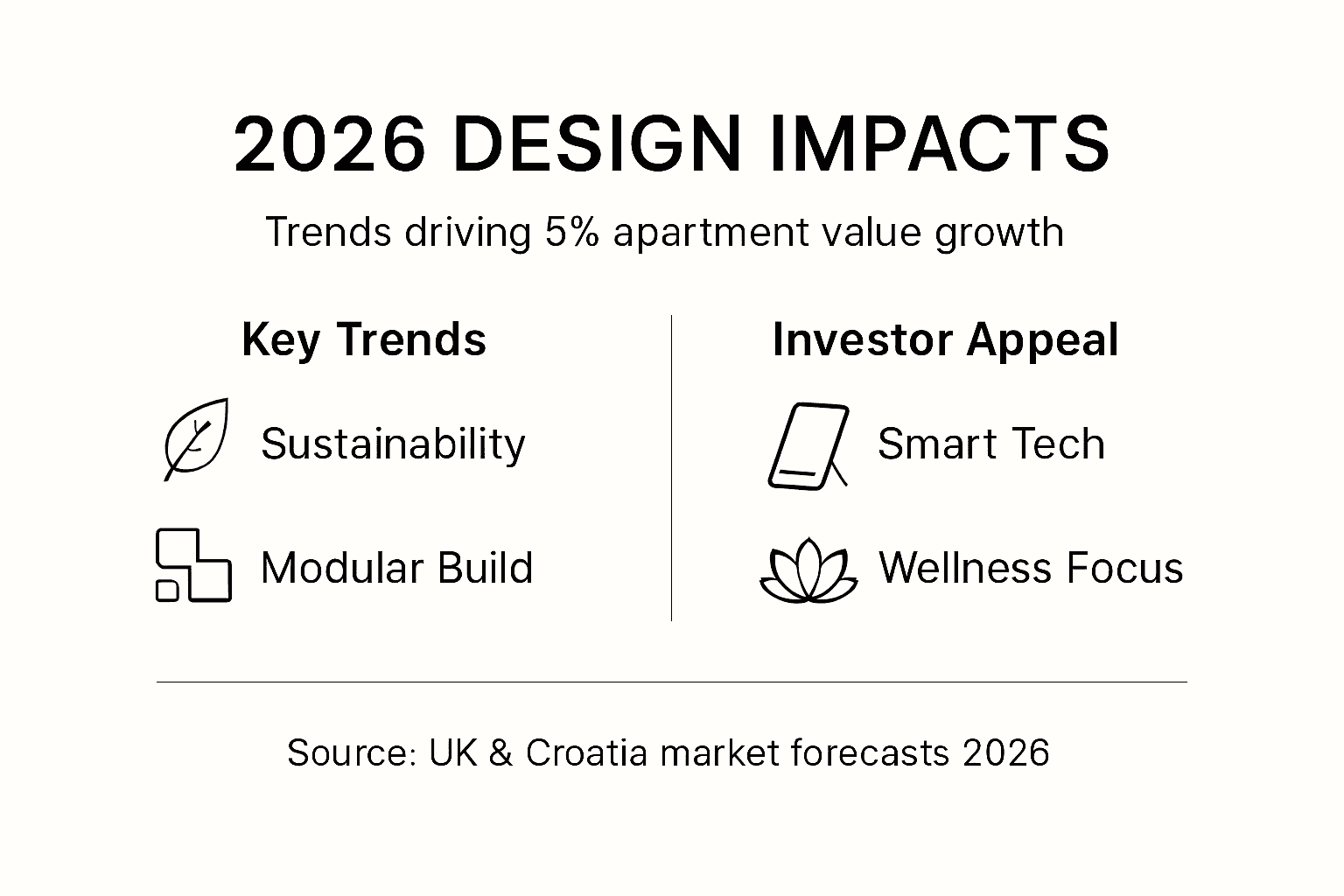 Infographic showing 2026 apartment design trends and impacts