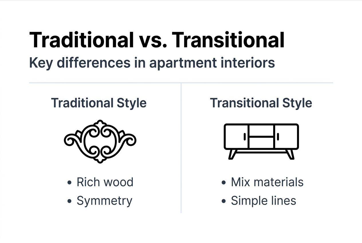 Infographic comparing styles in apartment interiors