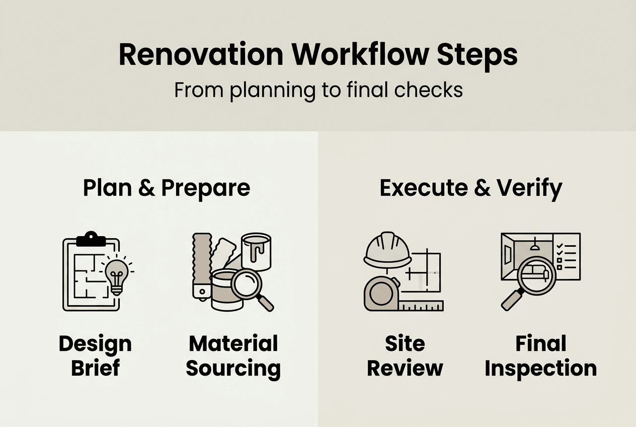 Infographic showing key renovation workflow steps