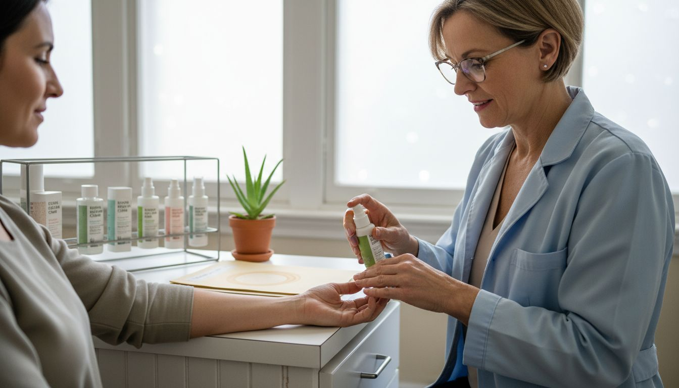 Dermatologist applies botanical cream in clinic