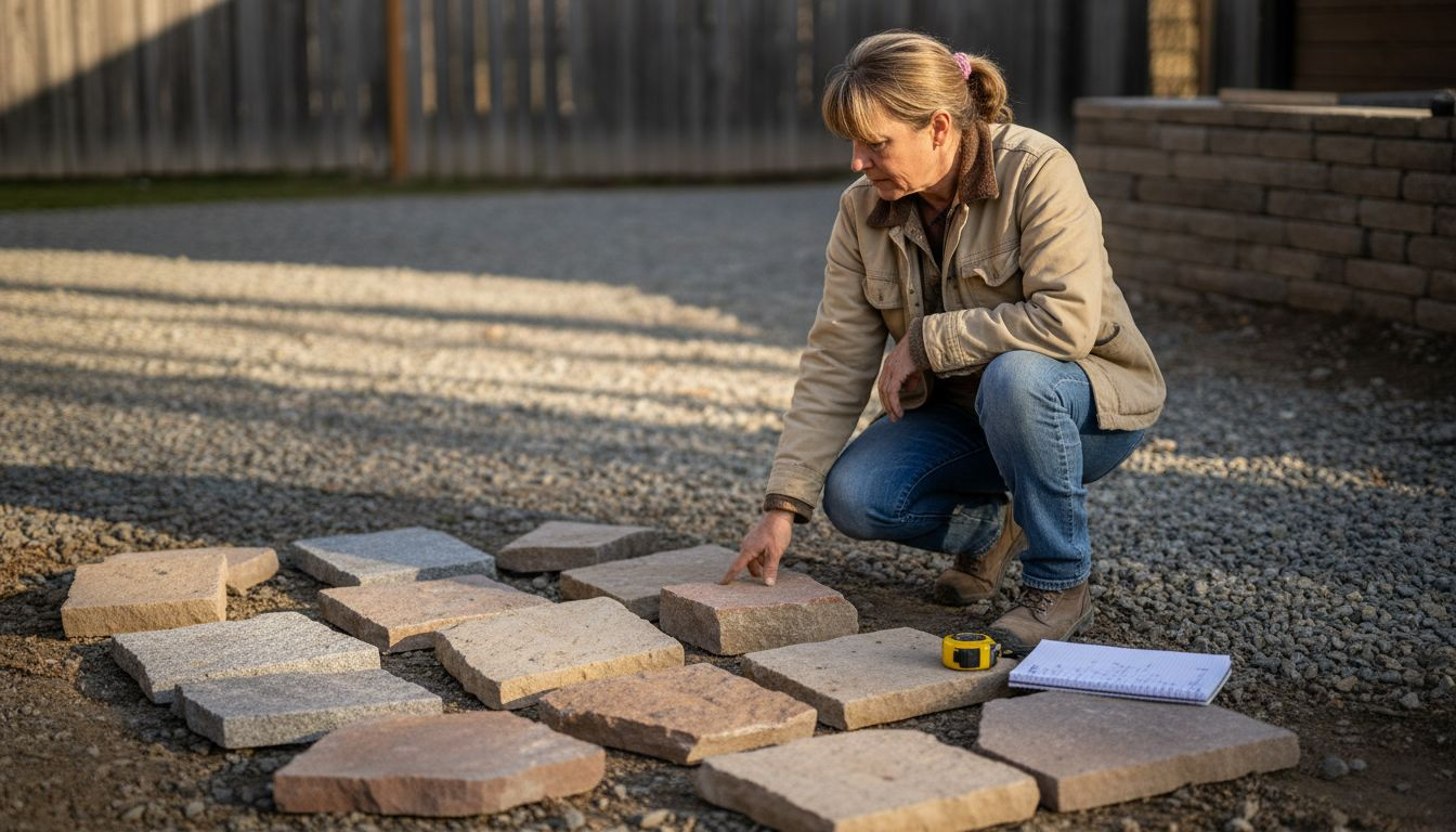 Homeowner comparing stone paver samples