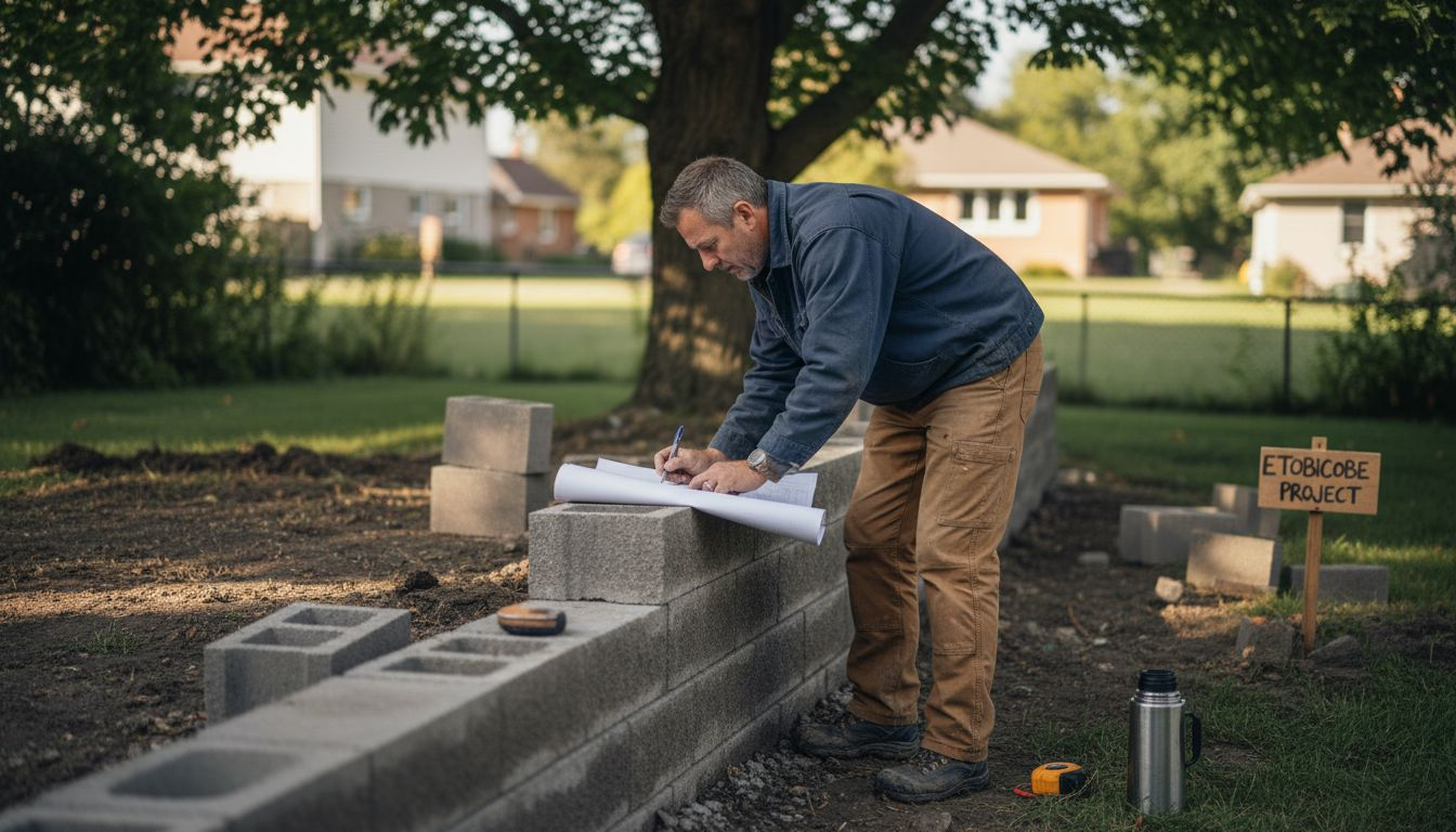 Contractor at Etobicoke retaining wall site