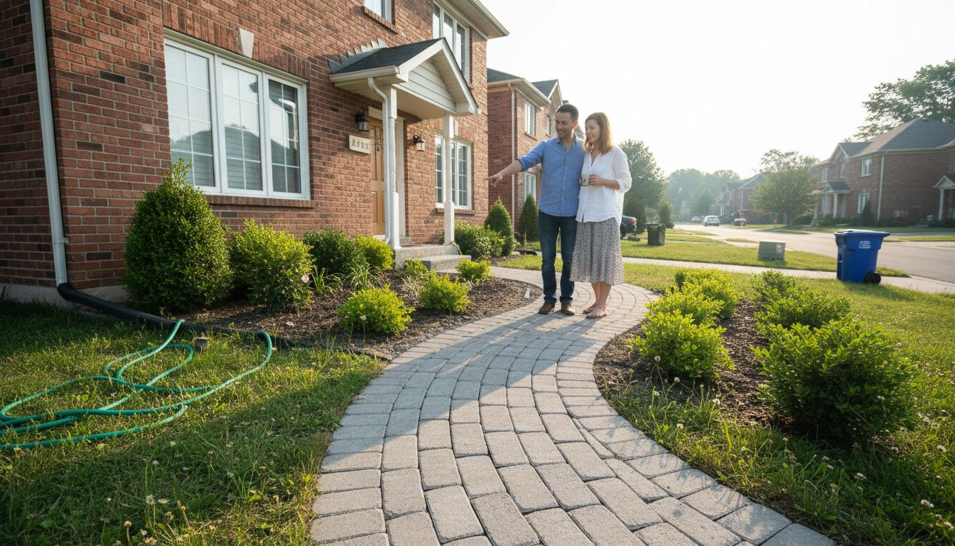 居民们围着家中新铺的砖道，纷纷驻足欣赏，满脸喜悦，对新变化赞不绝口。