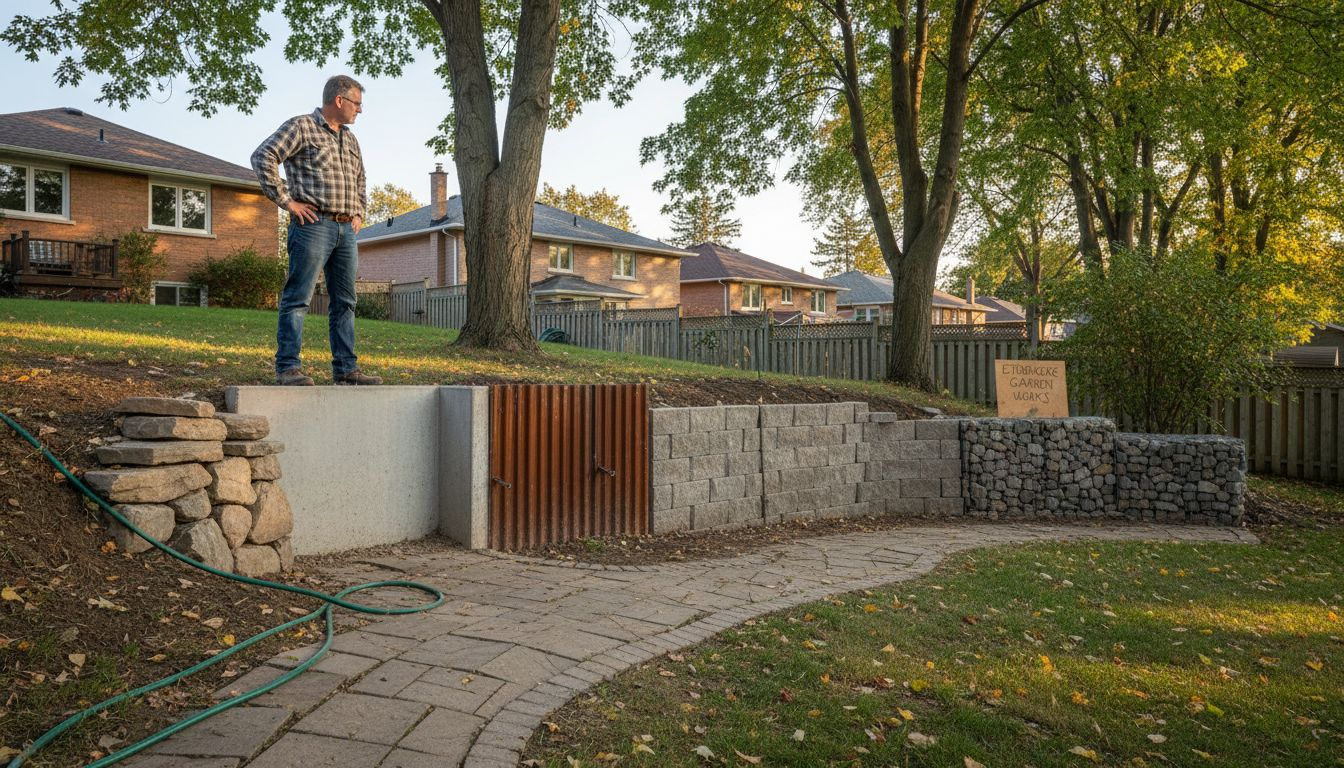 Homeowner surveying six types of retaining walls