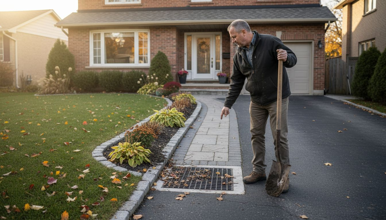 Un propriétaire vérifie l'état du système d'évacuation des eaux dans son jardin.