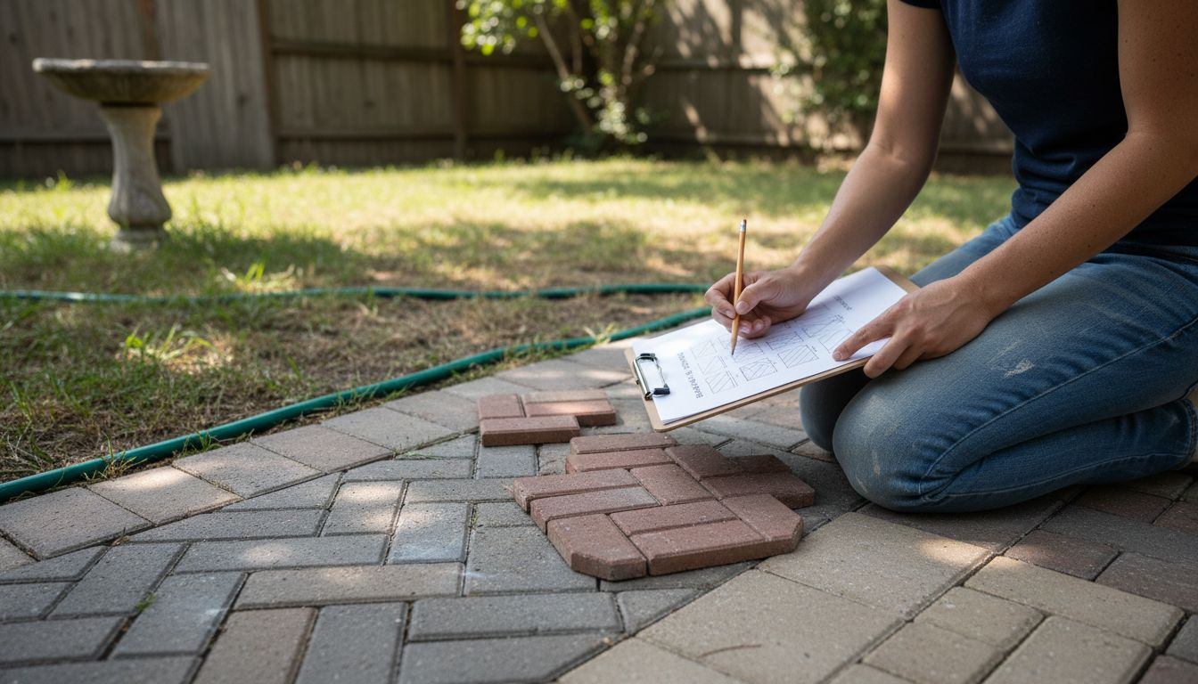 Designer sketching patio paver design patterns