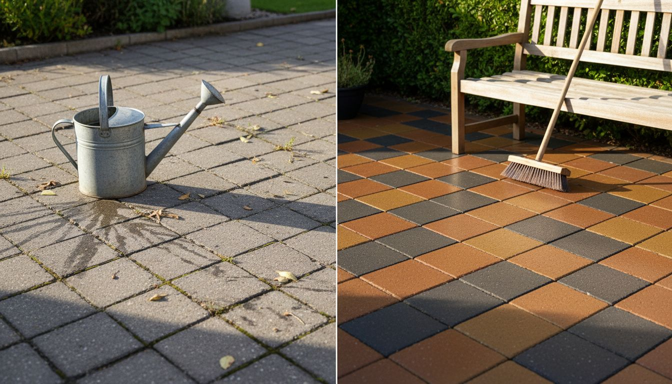Contrast between sealed and unsealed pavers
