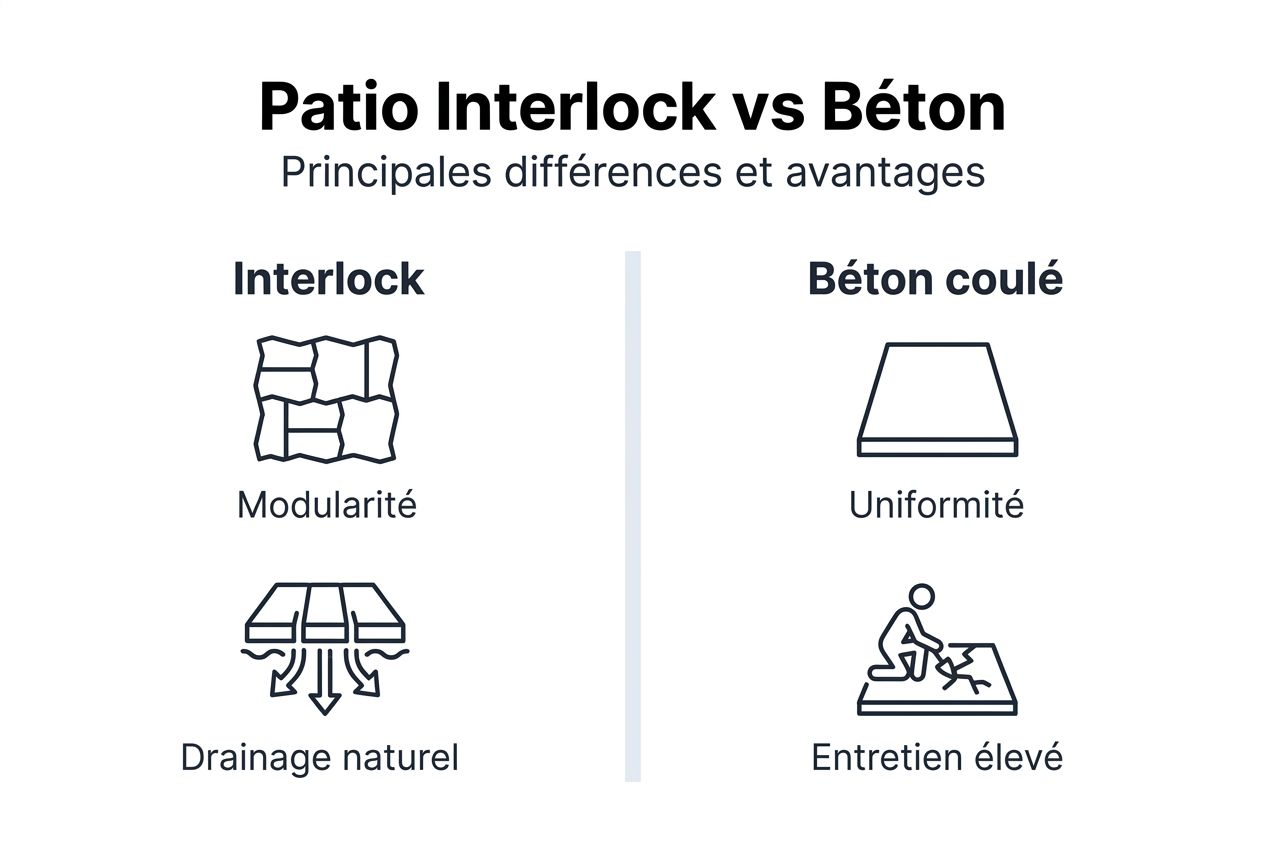 Comparatif visuel : patio en pavés versus patio en béton