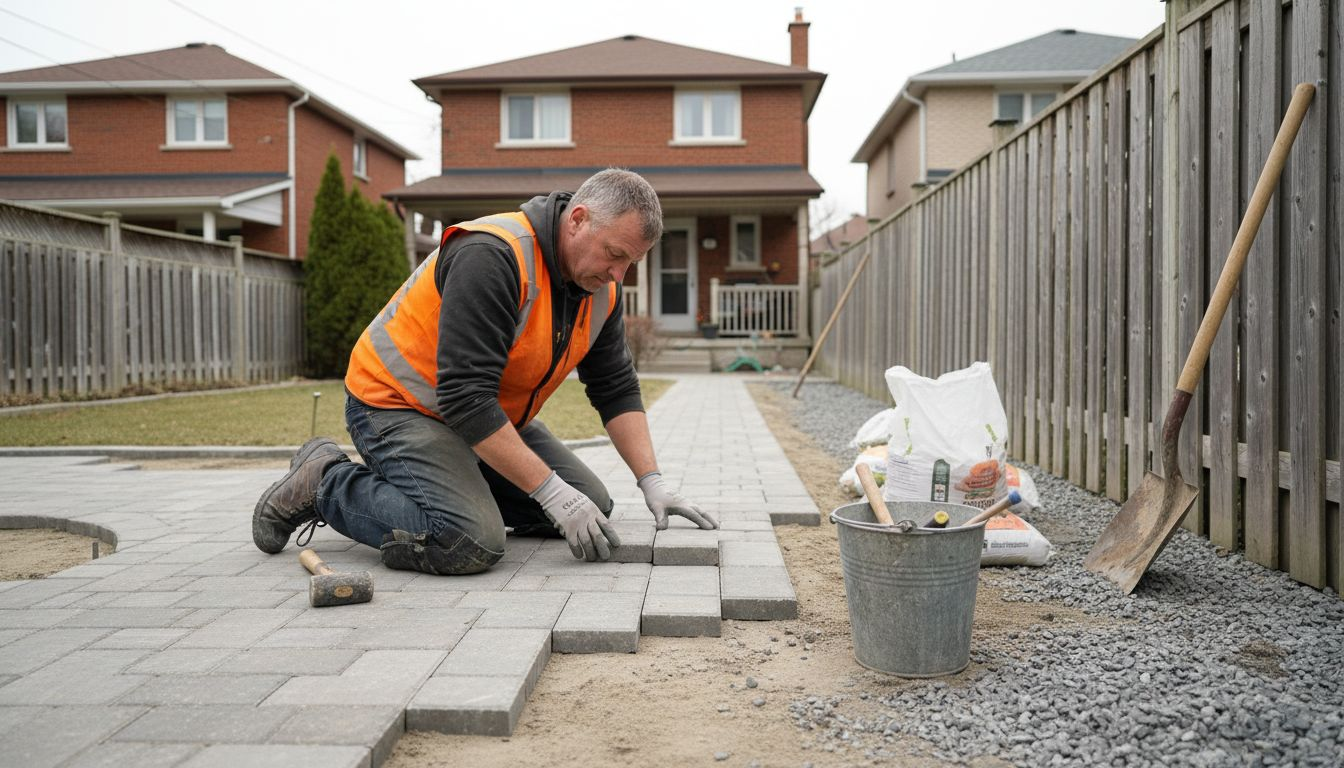 Installation d’une clôture en pavés imbriqués dans une cour à Toronto