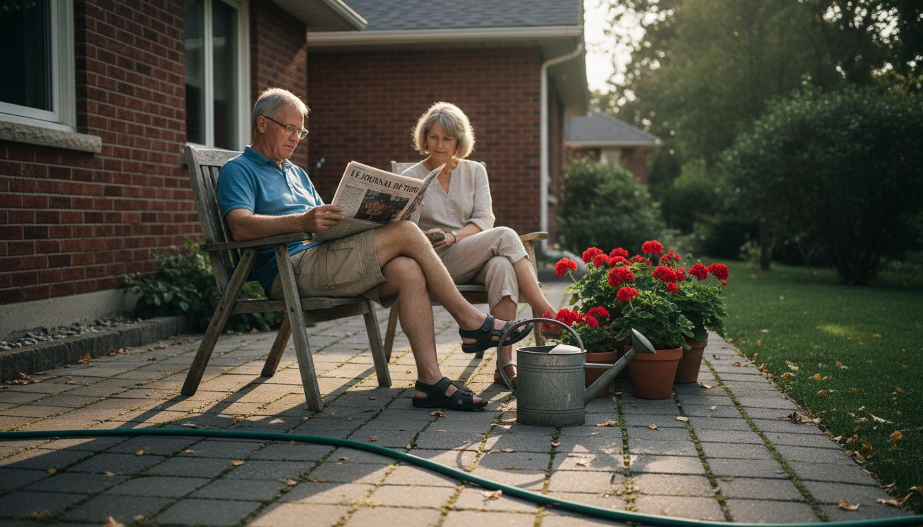 Un couple profite d’un moment de détente sur leur terrasse en pavés, à Etobicoke.