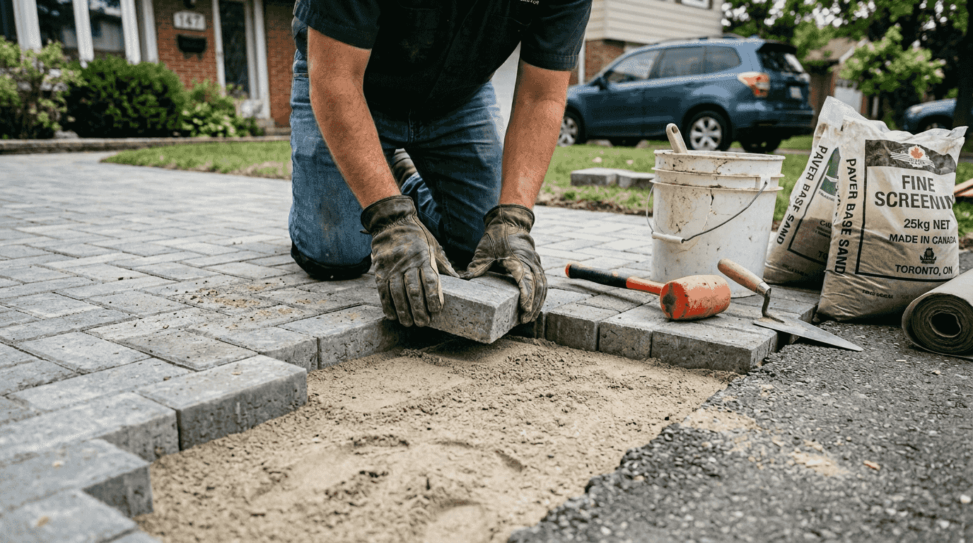 Installing textured concrete pavers on driveway