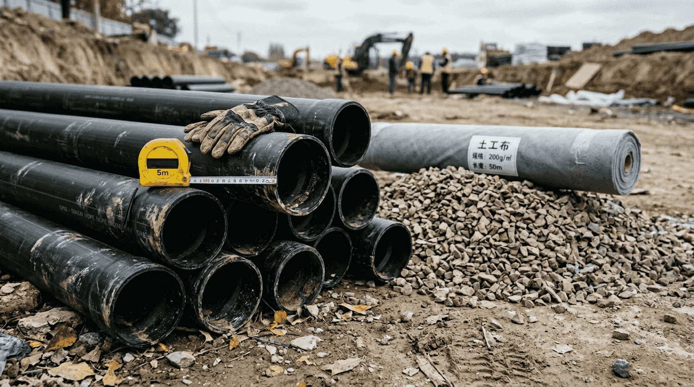 HDPE排水管及相关施工材料的细节特写