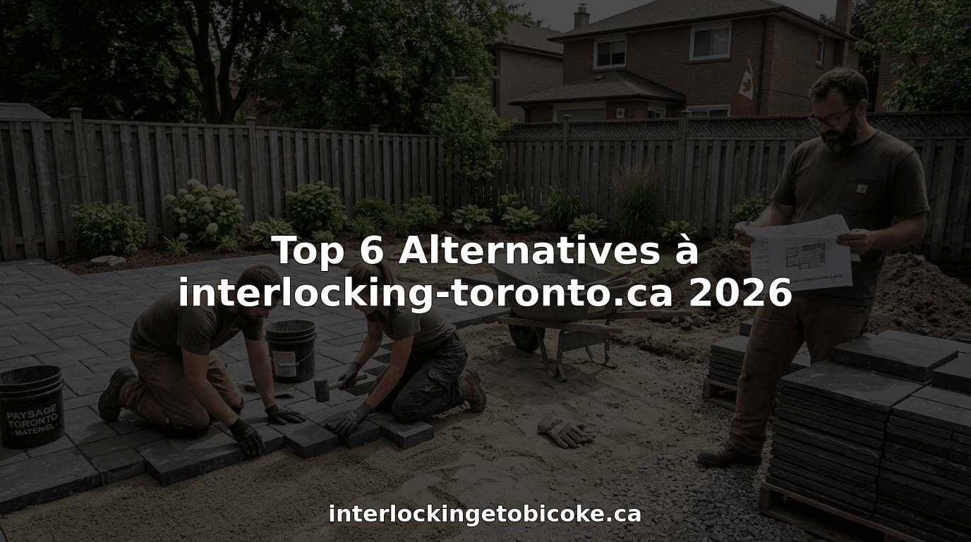 Une équipe d’aménagement paysager en plein travail de création d’une terrasse dans un jardin résidentiel à Toronto.