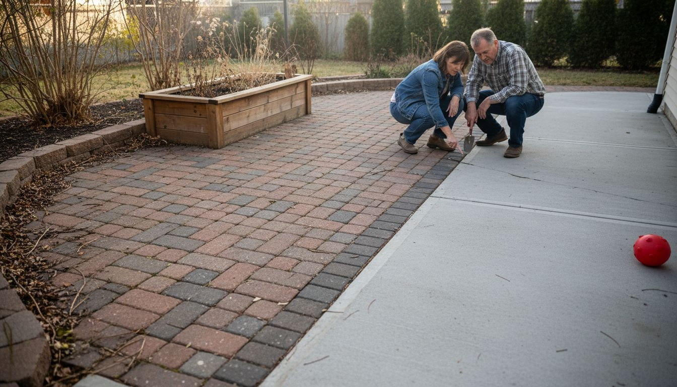 家庭后院铺装砖与混凝土地面实景对比