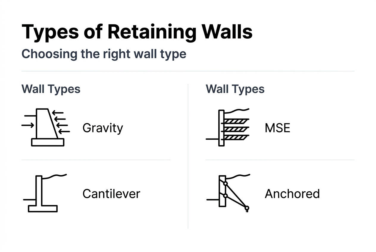 Infographic with retaining wall types and categories