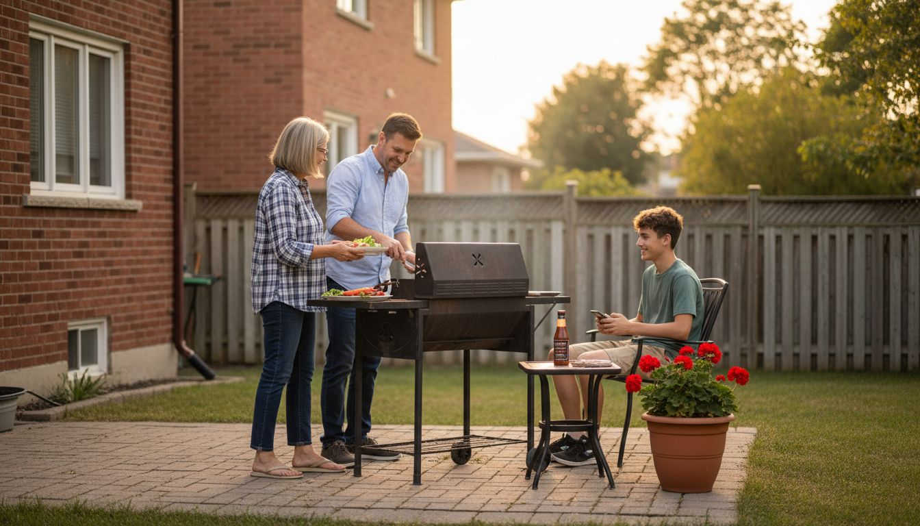 Une famille profite d’un après-midi d’été sur la terrasse en pavés à Etobicoke.