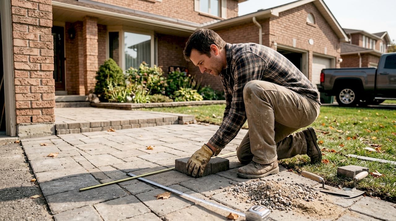 园林工人正在仔细检查铺设材料的耐候性能,确保其能够经受住各种天气的考验。