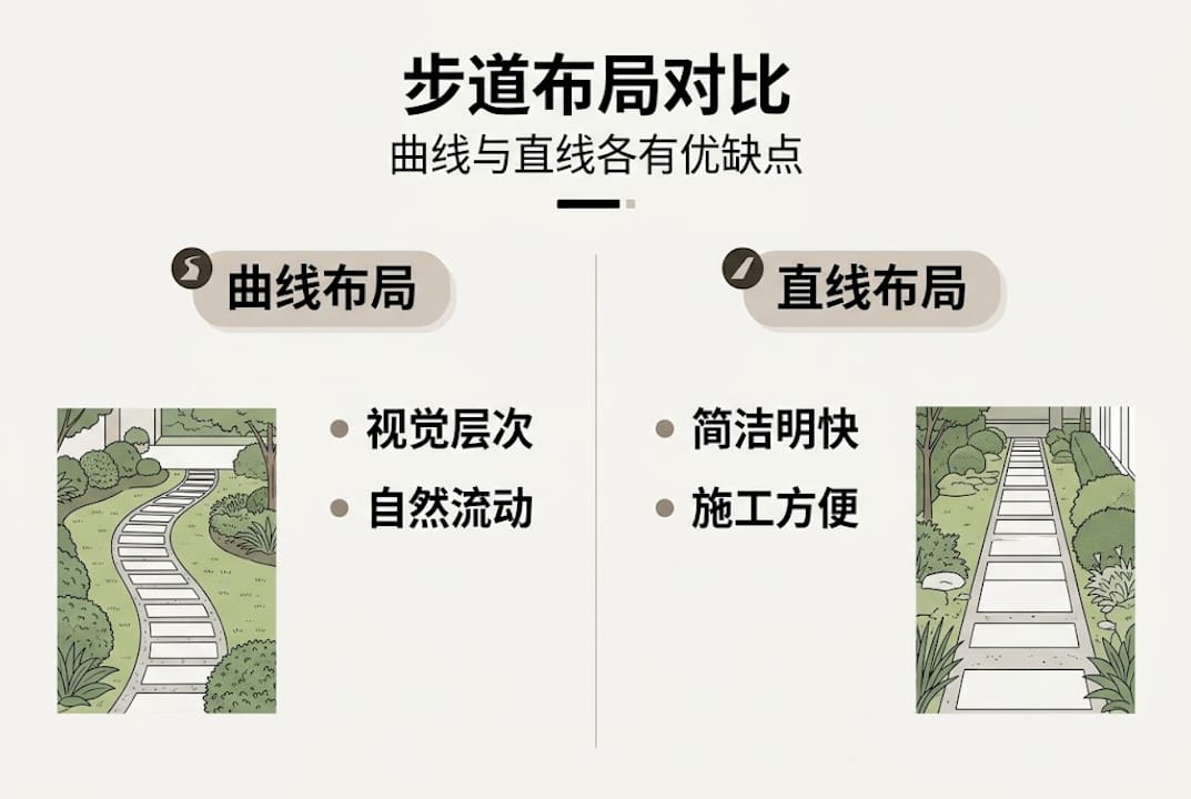 步道设计：曲线与直线布局对比一览