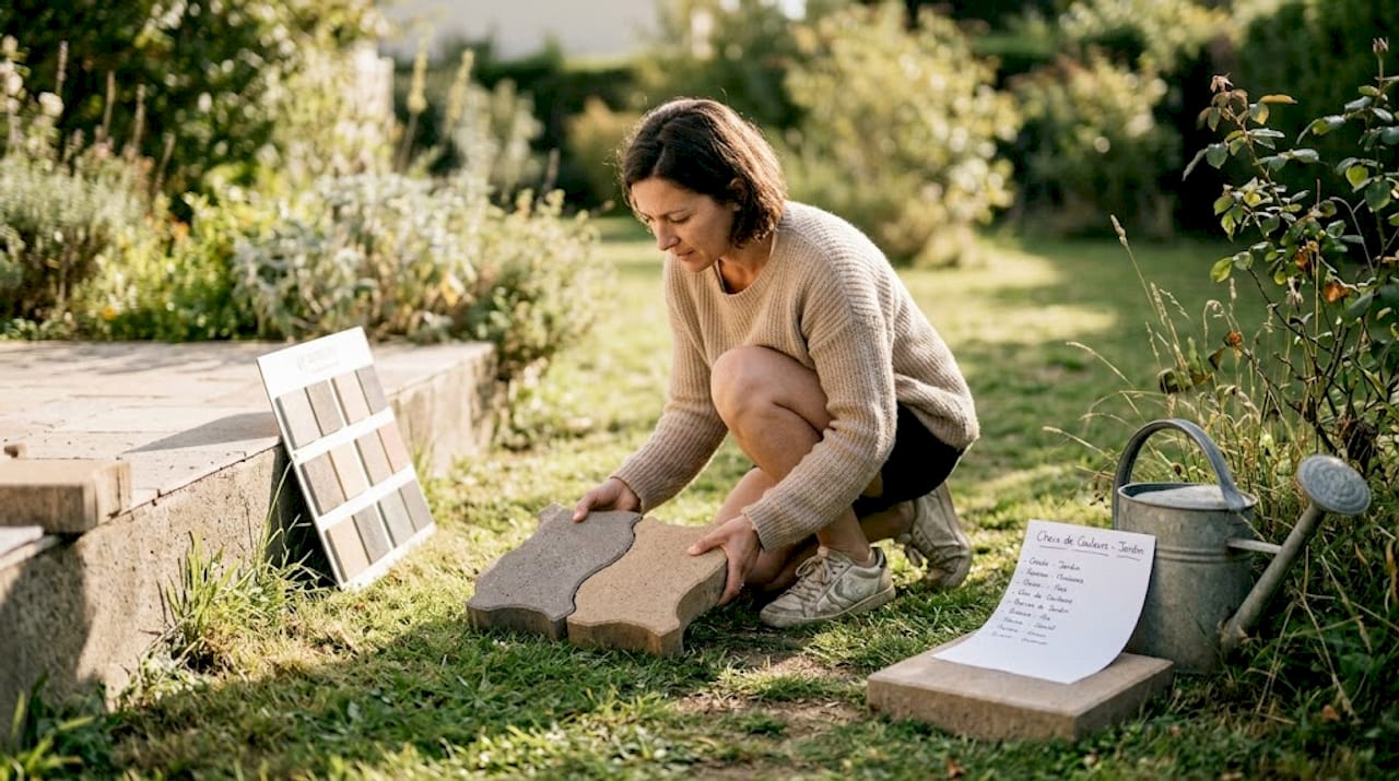Personne en train de sélectionner les motifs et les couleurs pour l’interlock