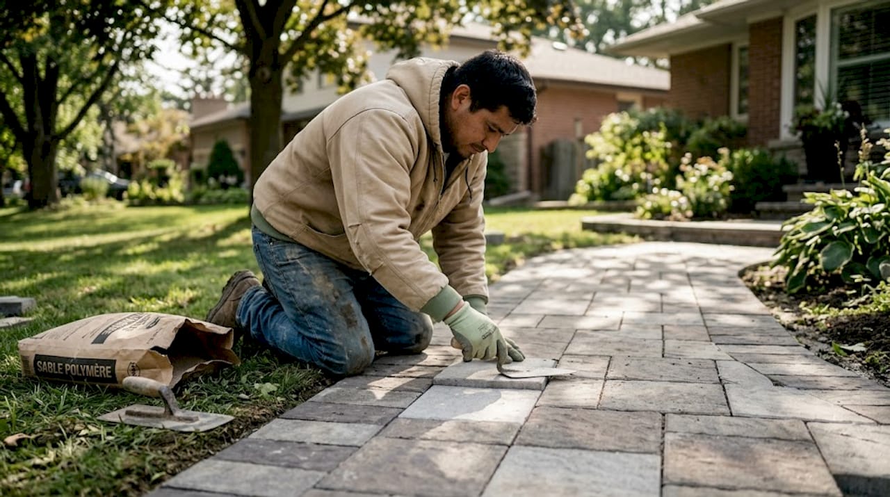 Un professionnel du paysage réalise la pose de pavés devant votre maison pour aménager l’entrée et valoriser vos extérieurs.