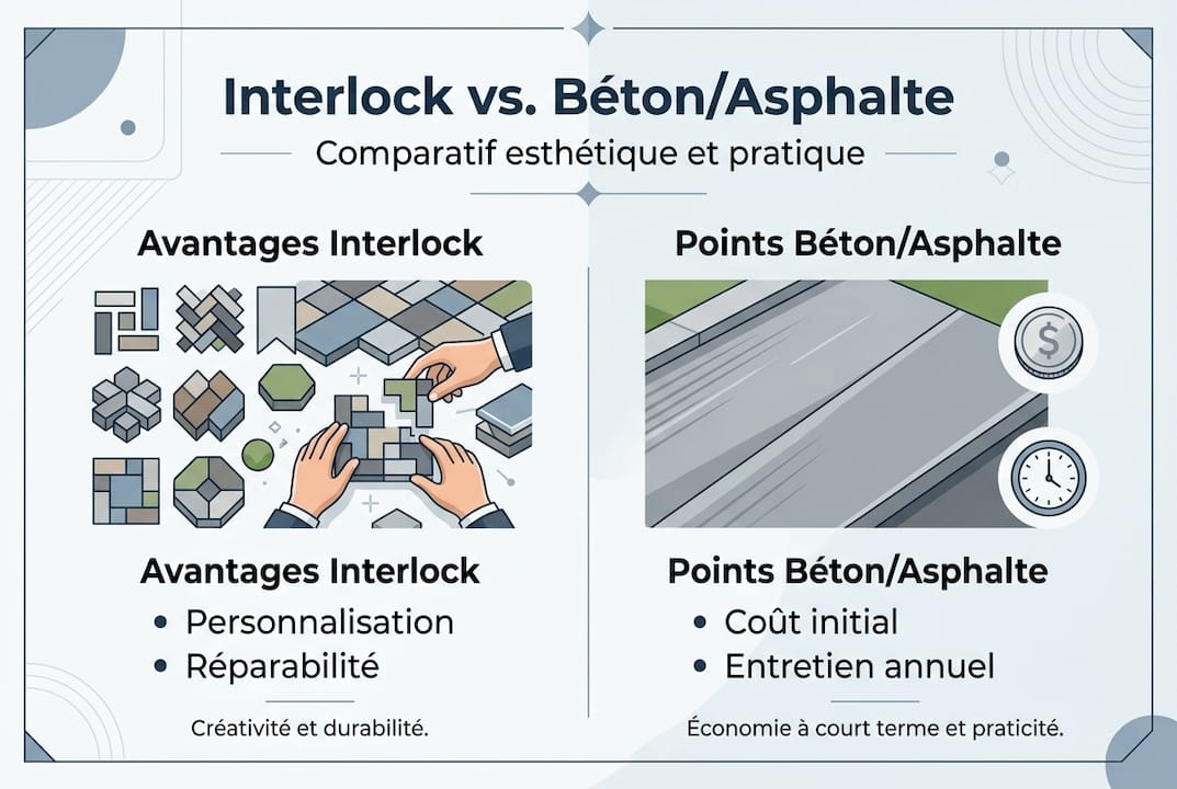 Infographie : comparaison entre pavés autobloquants et revêtement en asphalte