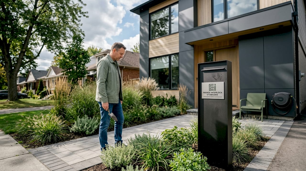 Propriétaire examinant l’aspect extérieur de sa maison contemporaine