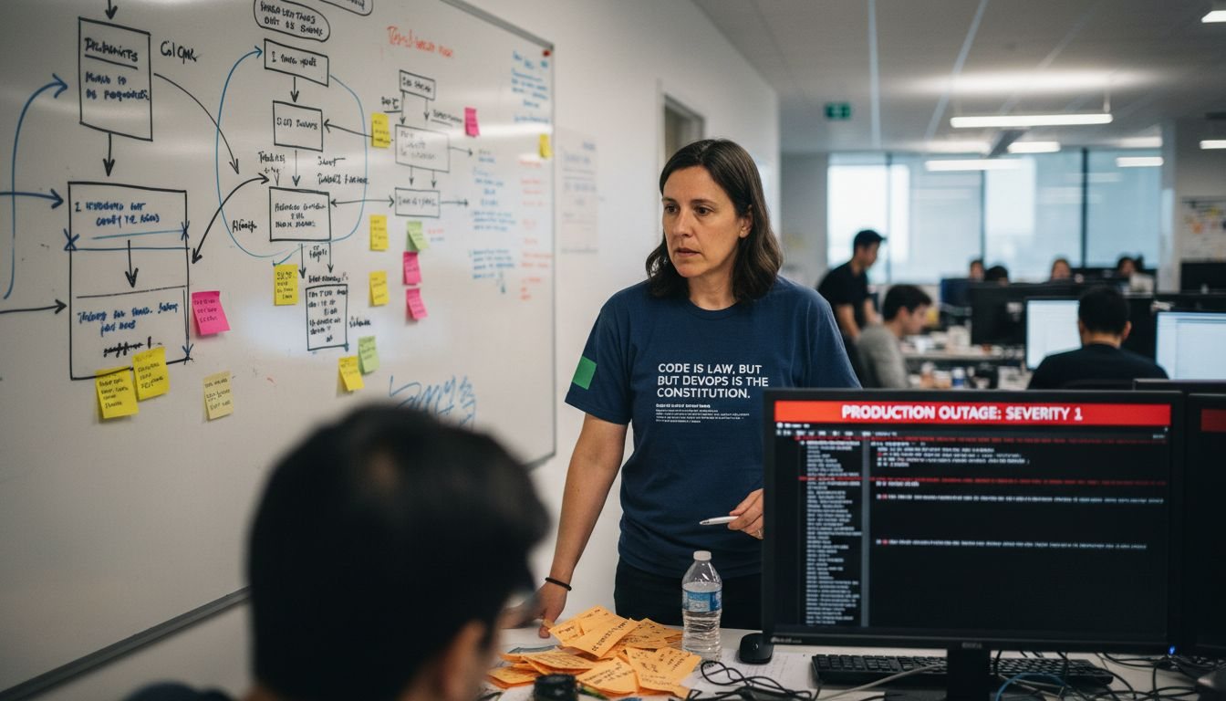 Senior DevOps engineer with funny t-shirt