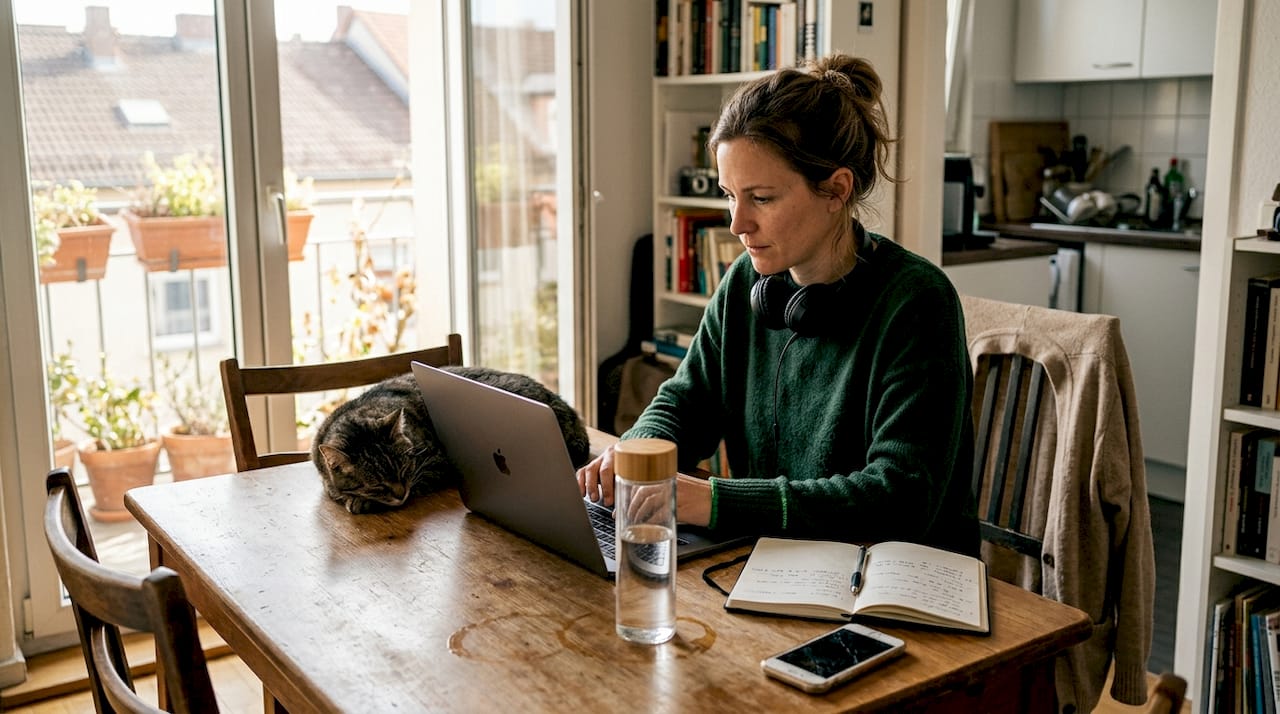 Remote developer working at home table workspace