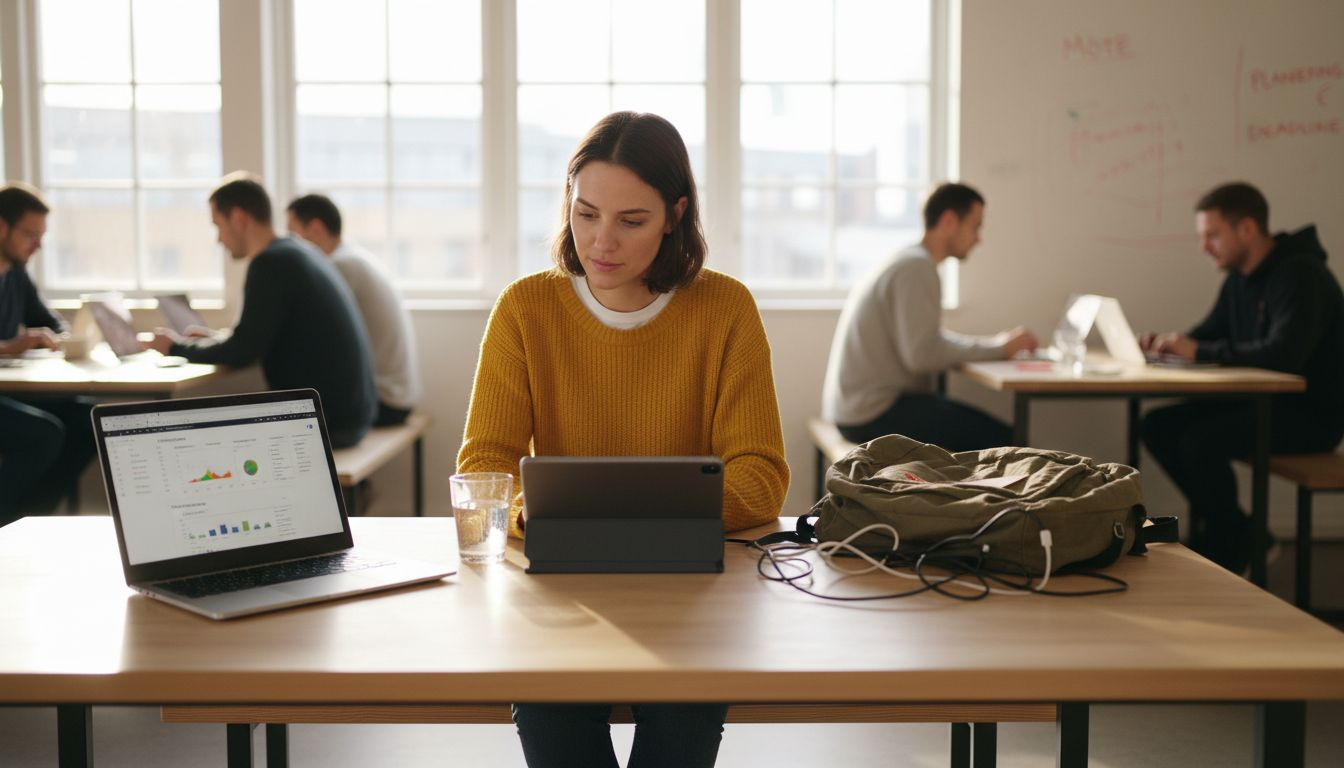 En person som jobbar med molnbaserade system på ett coworkingkontor.
