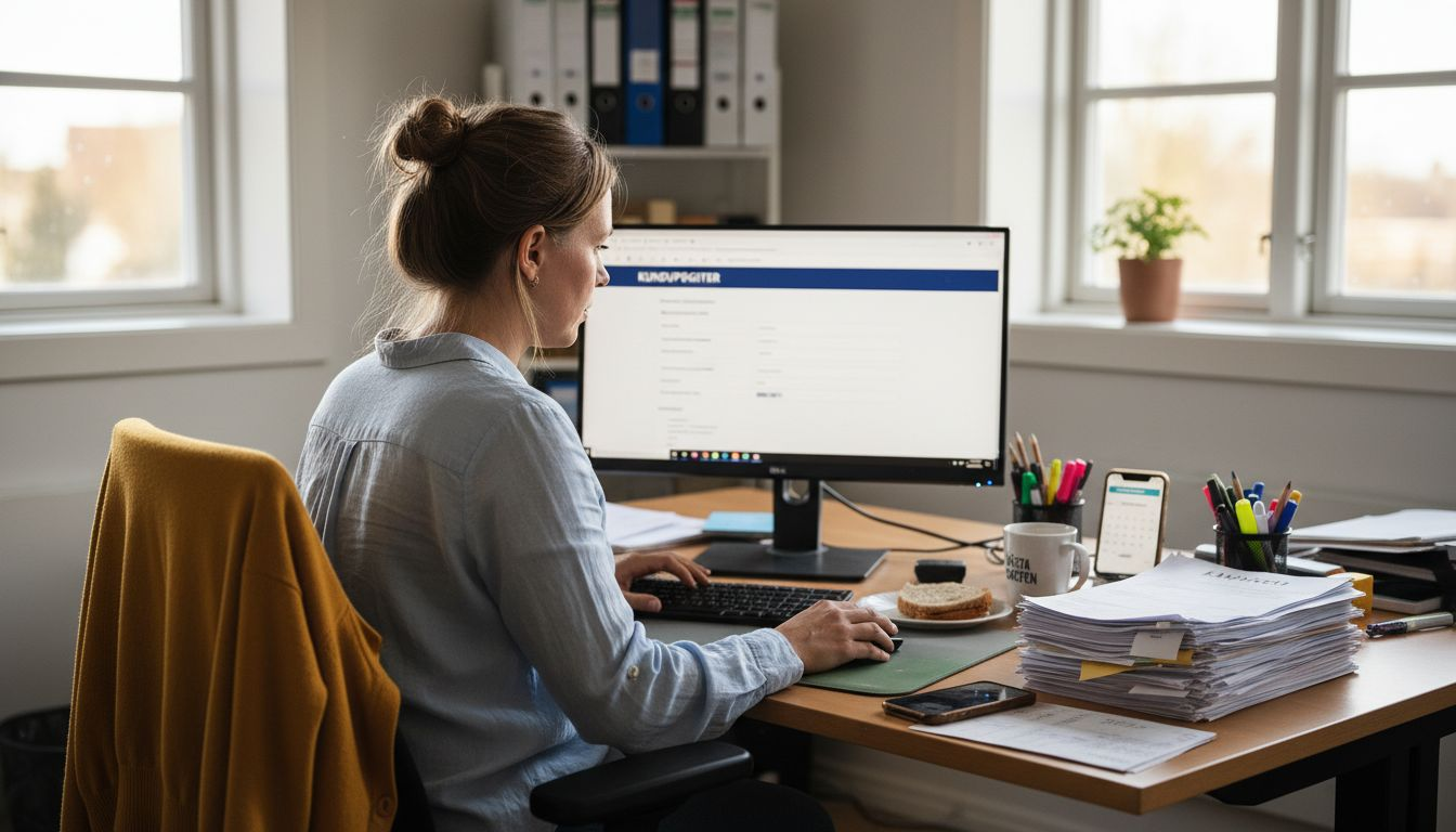 En småföretagare jobbar med sitt CRM-system