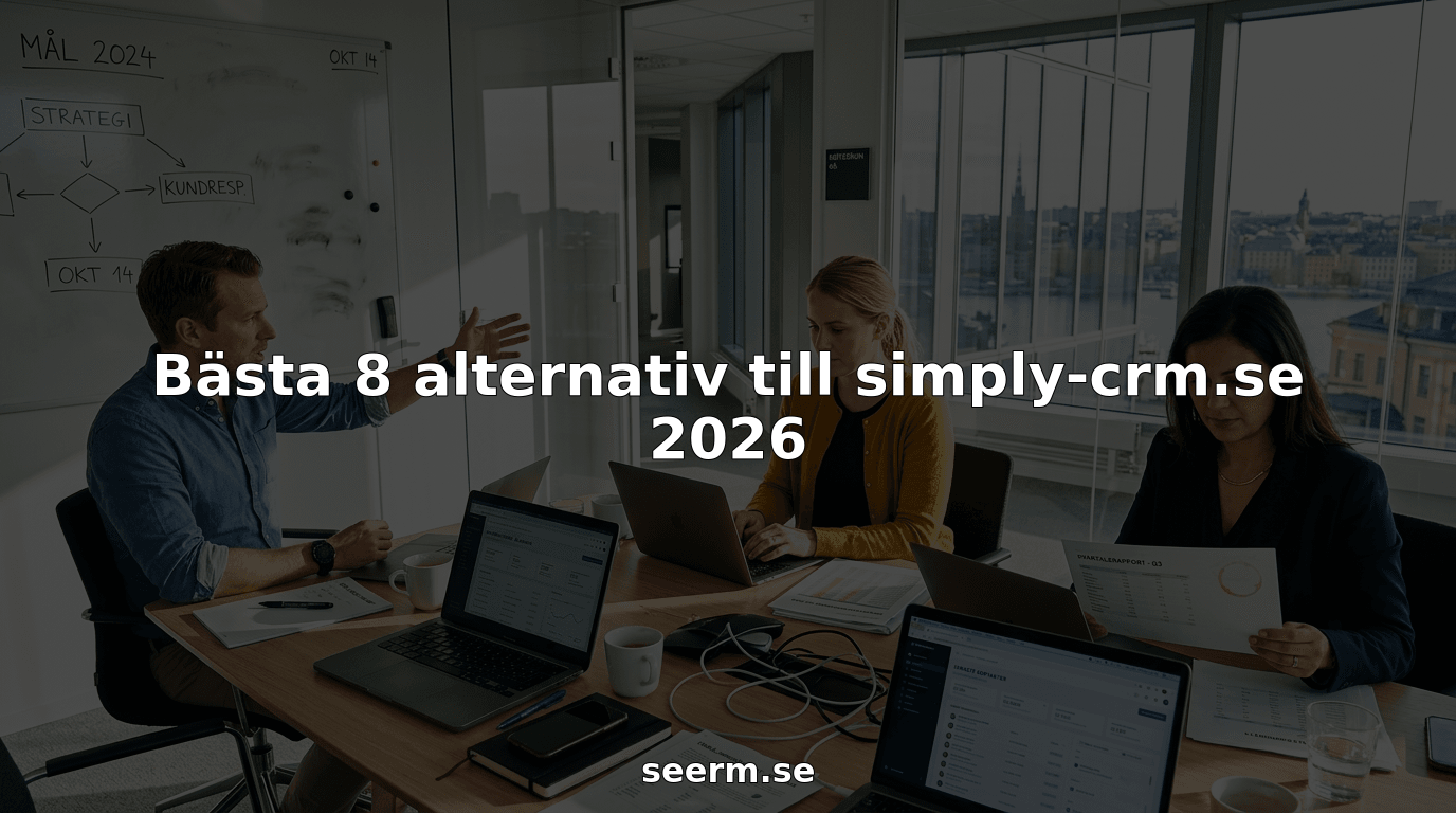 CRM-teamet samlas för möte i hörnrummet med sina laptops uppslagna.