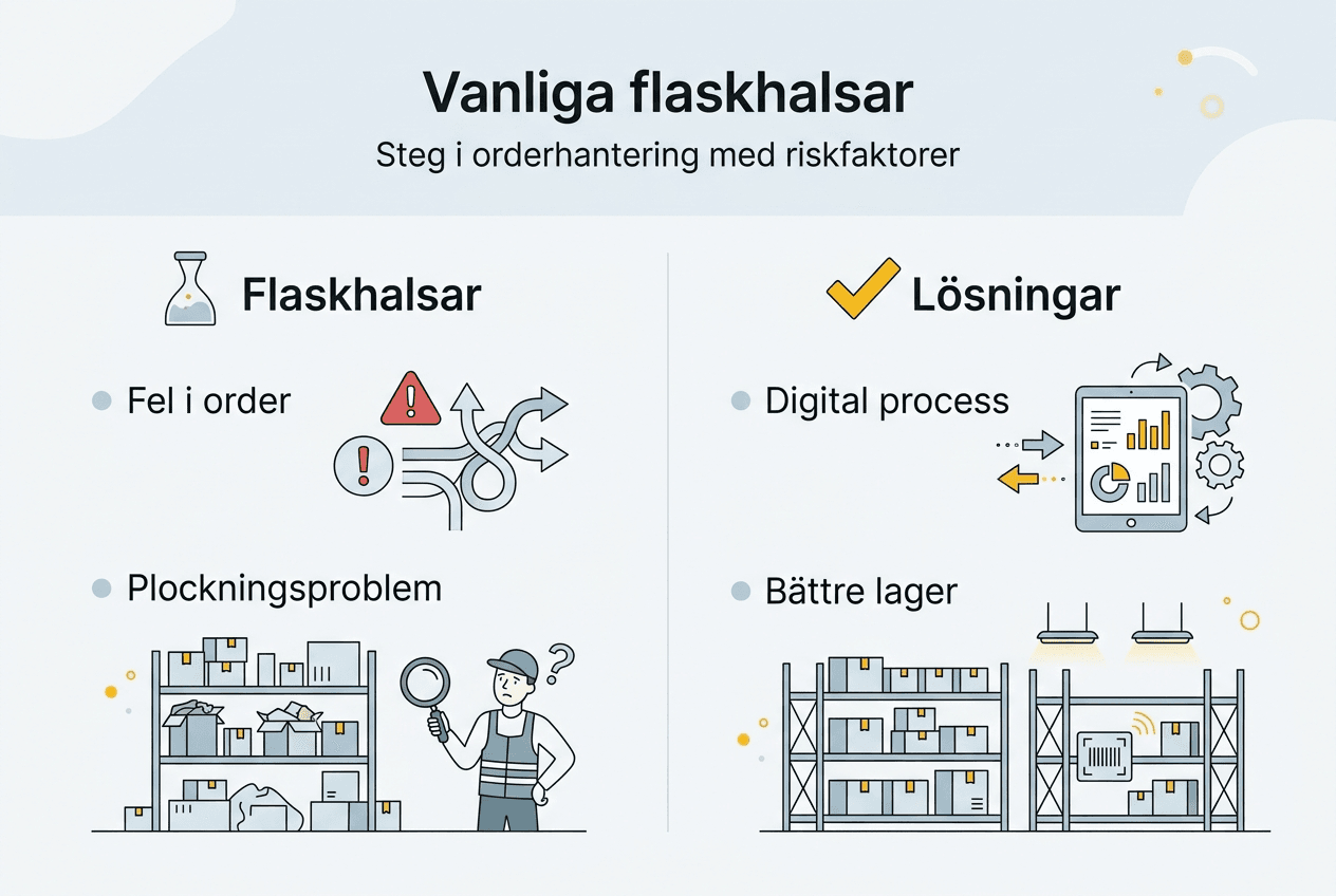 Grafik som visar vanliga utmaningar och smarta lösningar inom orderhantering