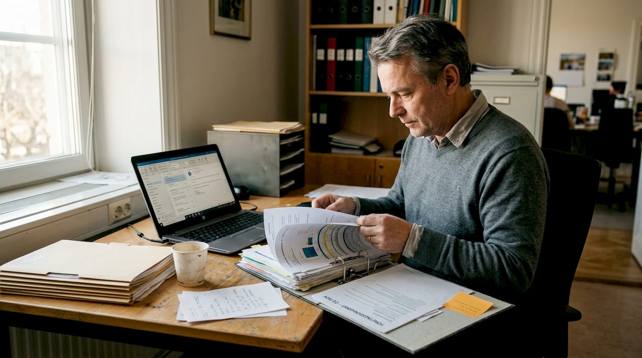 På kontoret hanterar man företagets dokumentation och administration.