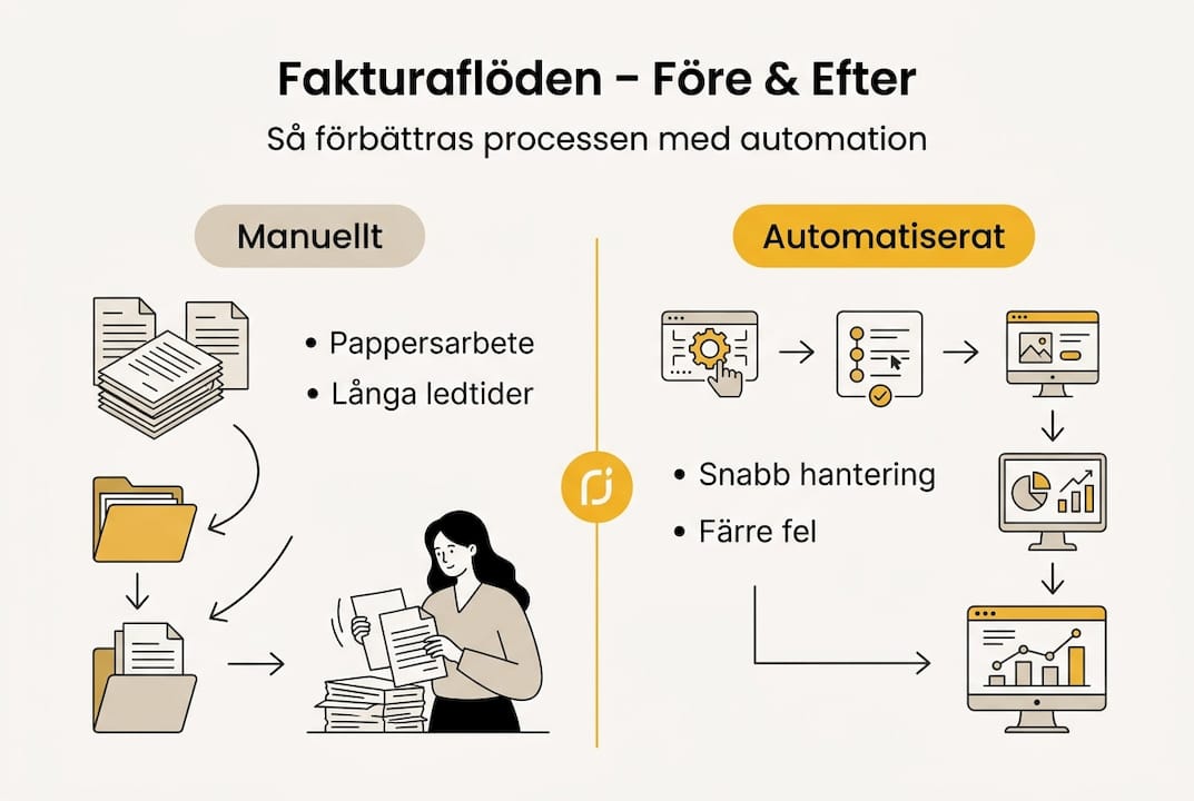 En överskådlig infografik som tydligt jämför manuella och automatiserade fakturaprocesser.