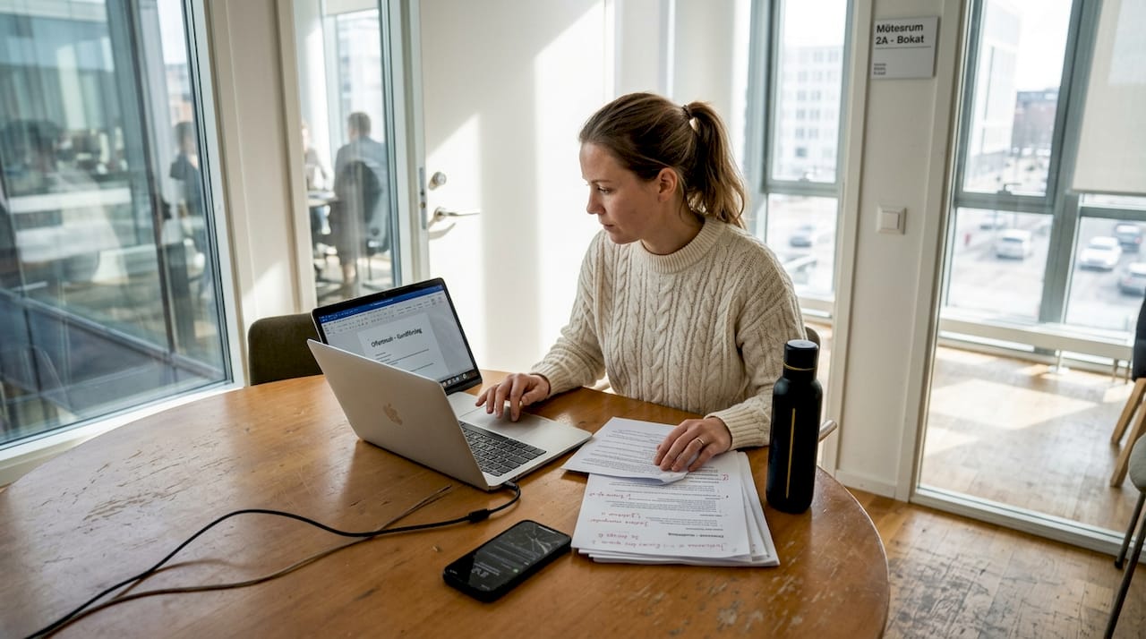 Företagskvinna lanserar digital tjänst via sin laptop