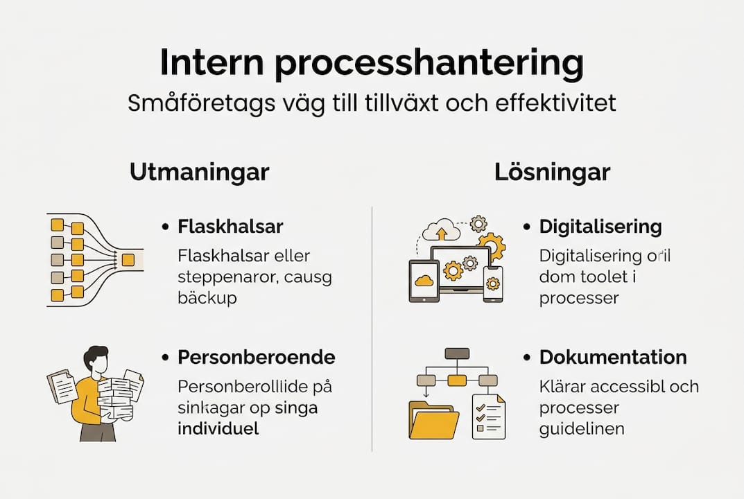 En överskådlig infografik som belyser vanliga utmaningar och smarta lösningar inom processhantering