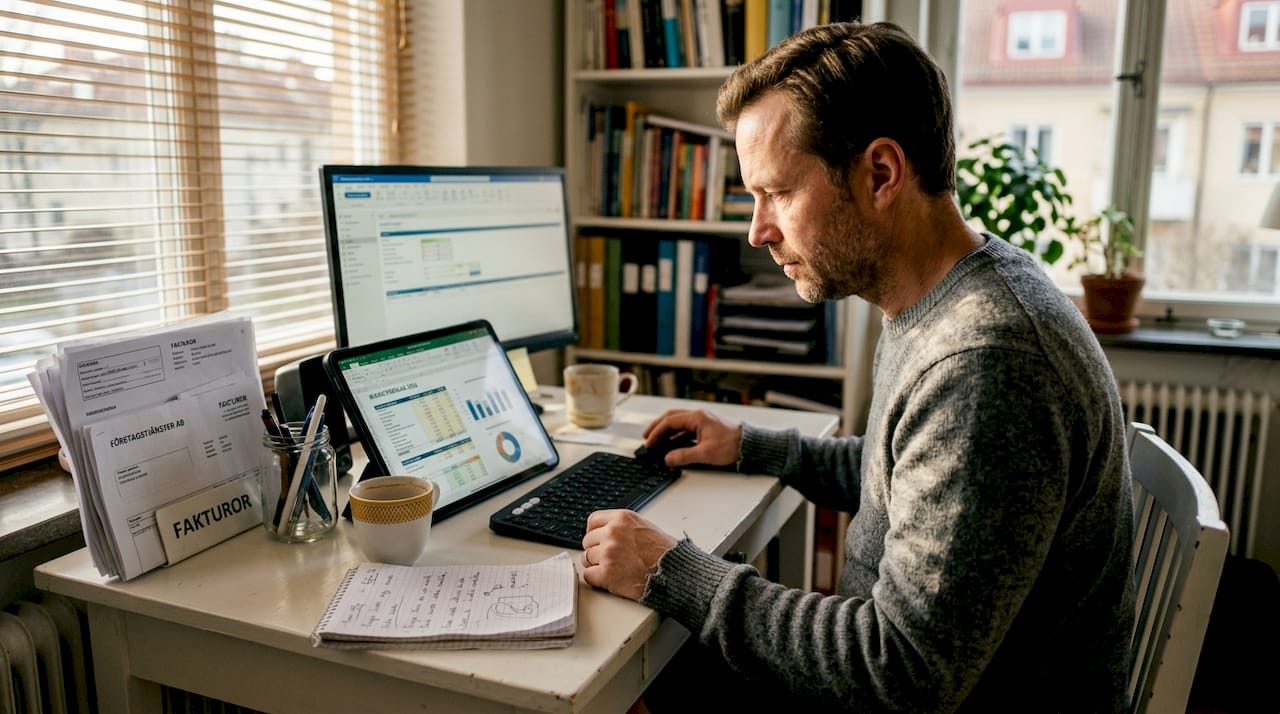 Man sitter och arbetar med en digital processöversikt i ett kalkylblad