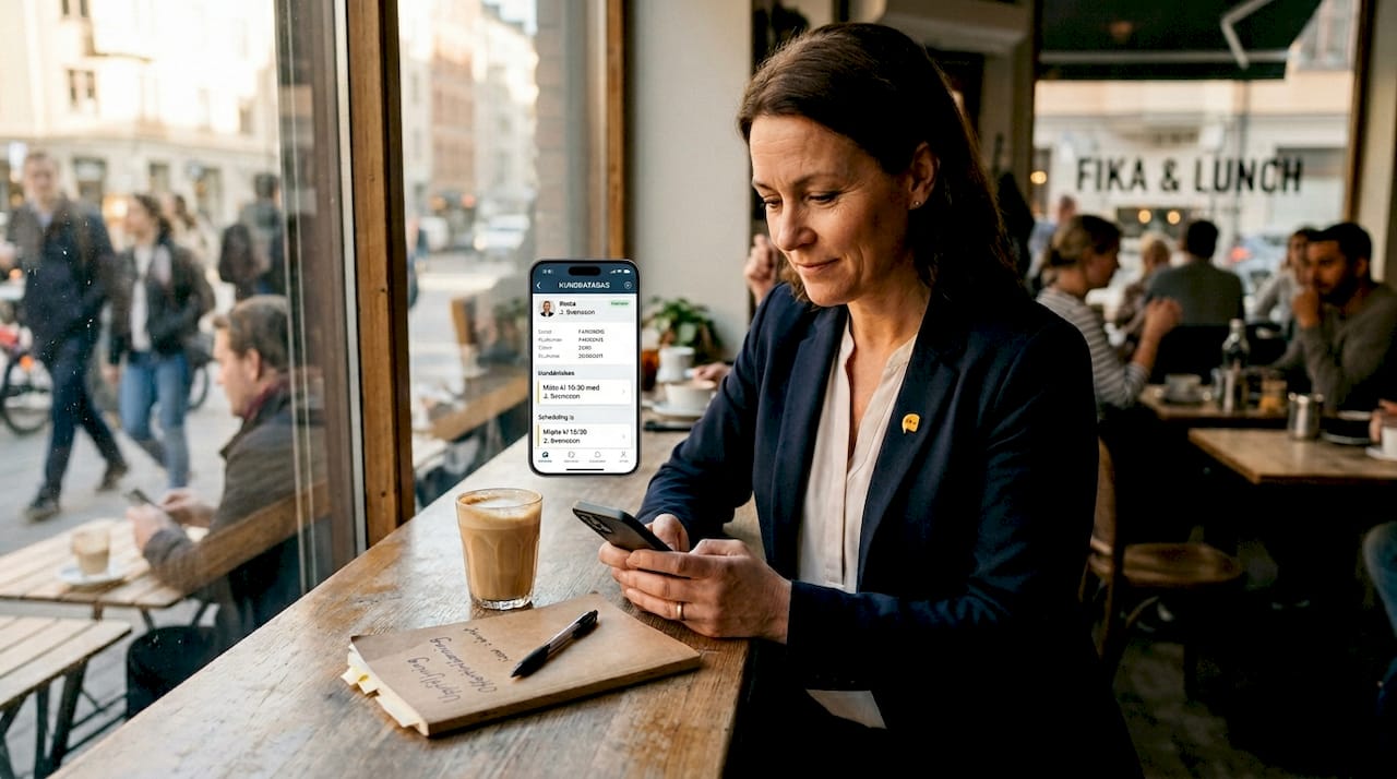 Säljteamet har mobilen som verktyg för att snabbt få fram kundinformation.