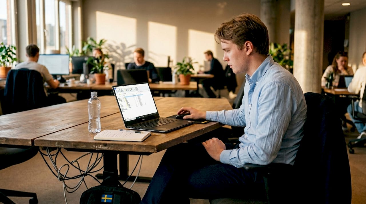 På kontoret letar man upp dokumenten digitalt.