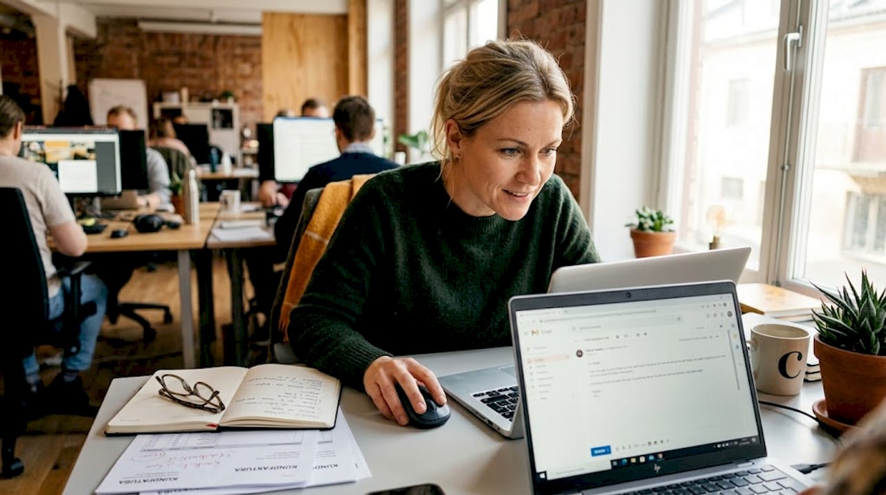 En kvinnlig kollega ansvarar för den automatiserade kundtjänsten.
