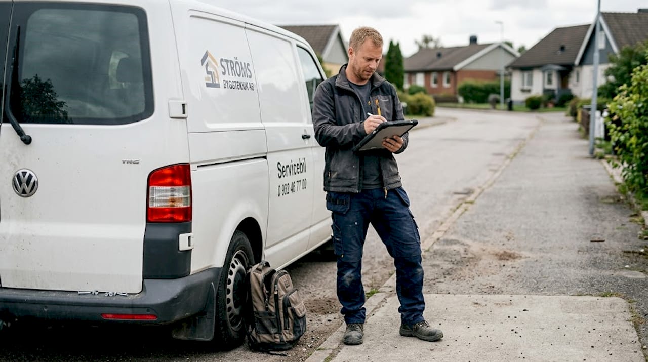 Byggtekniker hanterar arbetsorder direkt i surfplattan