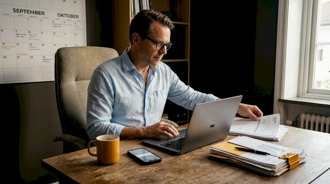 Egenföretagare jobbar hemifrån med sin laptop