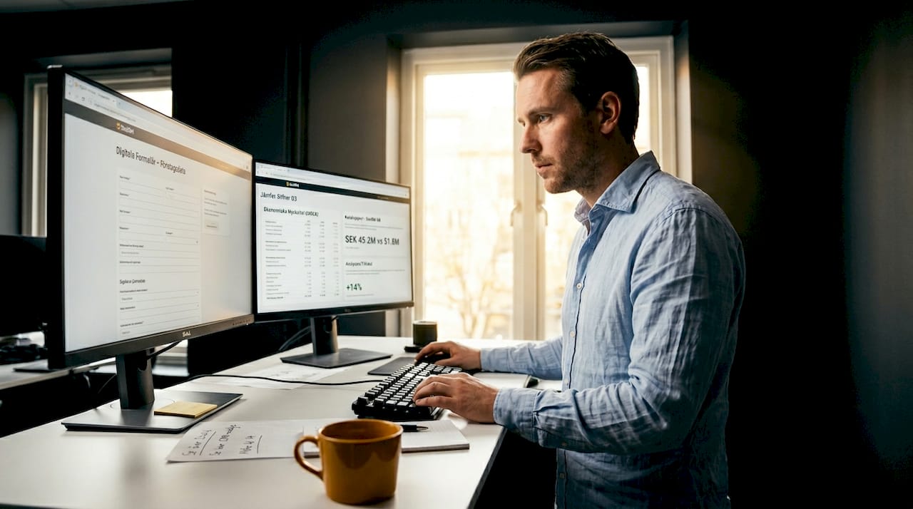 På kontoret jobbar man med att koppla ihop olika digitala system.