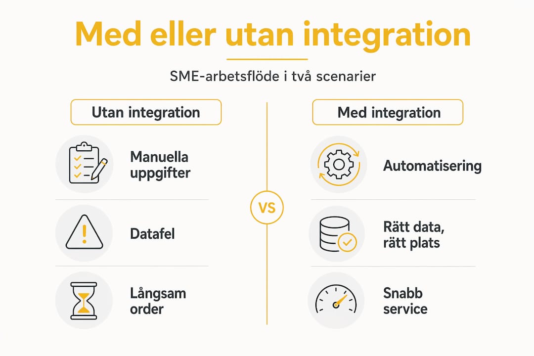 Översiktlig infografik: Så skiljer sig SME-processen med och utan integration